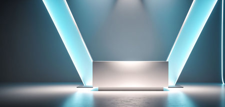 Futuristic neon podium. Abstract template for product presentationの写真素材
