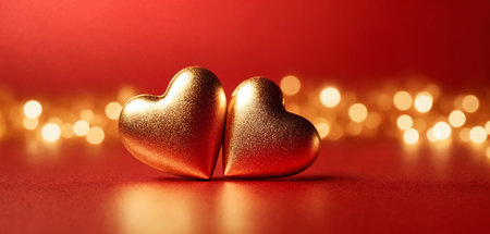 Beautiful Valentines Day card with gold bokeh background and hearts symbolizing love.