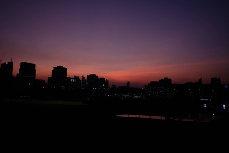 Purple sky sunsetの写真素材
