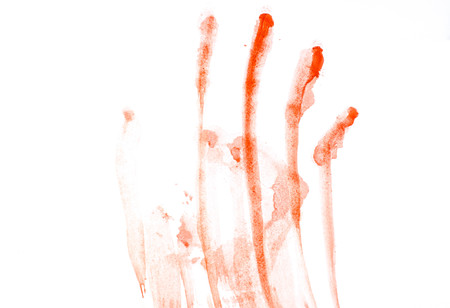 Print of blood drop streaks on white background for medicine designの写真素材