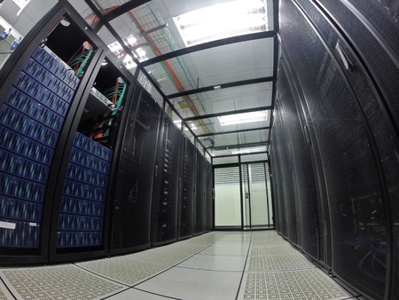 Interior of modern data center, server room.