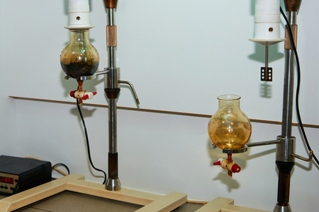 Laboratory equipment for oil analysis. Oil analysis is the laboratory analysis of a lubricant's properties, suspended contaminants, and wear debris.の写真素材