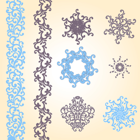 Hand Drawn vintage floral elements. Set of flowers. Decorative elementsのイラスト素材
