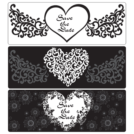 Set cards of hearts, flowers, butterflies.のイラスト素材