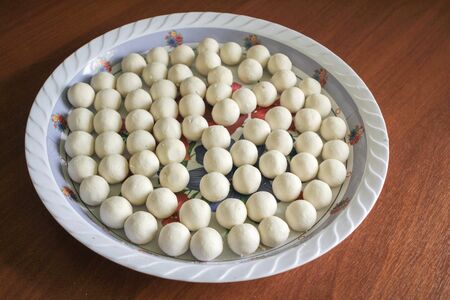 Kazakh curd dairy product - "kurt" on a tray.の写真素材
