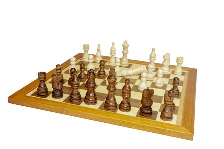 Chess on a chessboard. White background.の写真素材