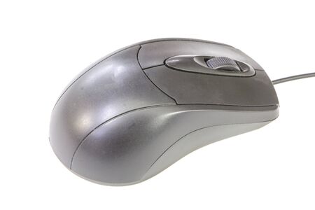 Computer mouse with wire on a white backgroundの写真素材