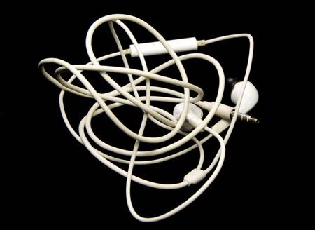 White Cellphone Headphonesの写真素材