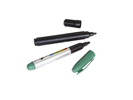 Green and black markers with capsの写真素材