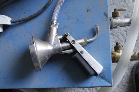 Keg head on blue cabinetの写真素材