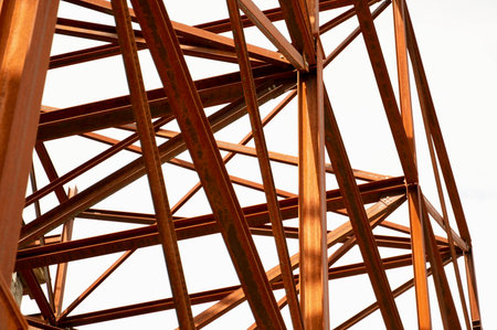 Detail of a steel structure on a white background with copy spaceの写真素材