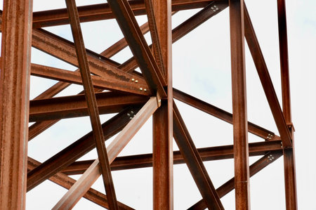 Detail of the structure of a metal frame in a construction site