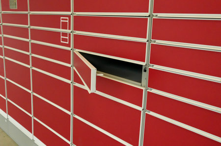 Mailboxes in a post office, closeup of photo with selective focusの写真素材
