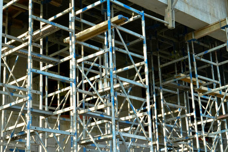 Scaffolding in a building under construction, closeup of photo