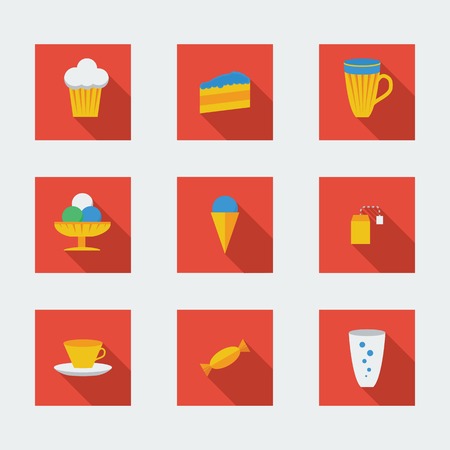 Nine flat square red icons with sweets のイラスト素材