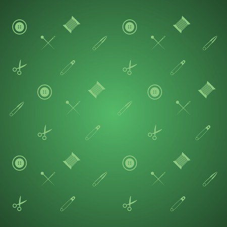 Pattern  with sewing tools on green background の写真素材