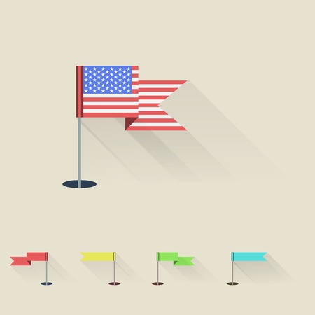 American and four colored pennants on flagpoles  のイラスト素材
