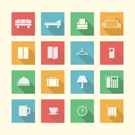 Square colored icons for hotel service on white のイラスト素材