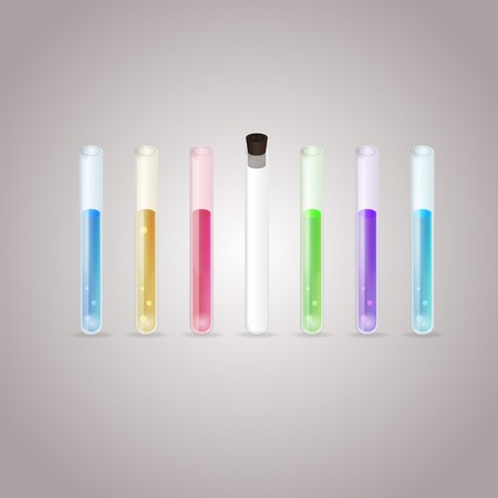 Six tubes with colored solutions and one empty with cork のイラスト素材
