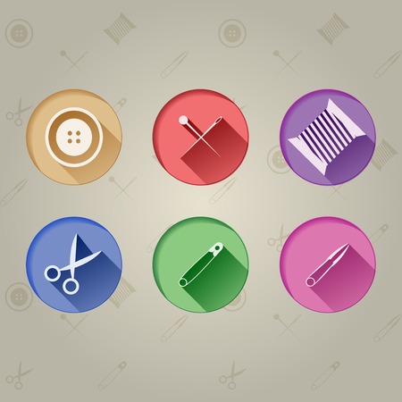 Flat circle icons in colour for sewing tools のイラスト素材