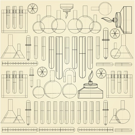 Pattern with contour of chemical labware on light background.の写真素材