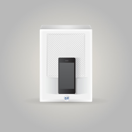 White docking station with black phone. Isolated illustration on gray.の写真素材