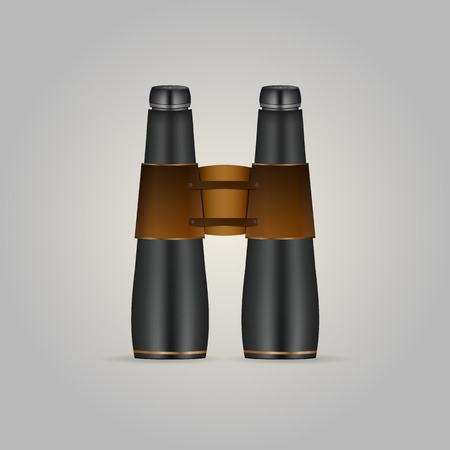 Black binoculars with brown wooden element. Isolated illustration on white.の写真素材