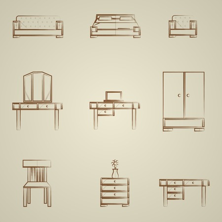 Set of contour icons for furniture on gray.のイラスト素材