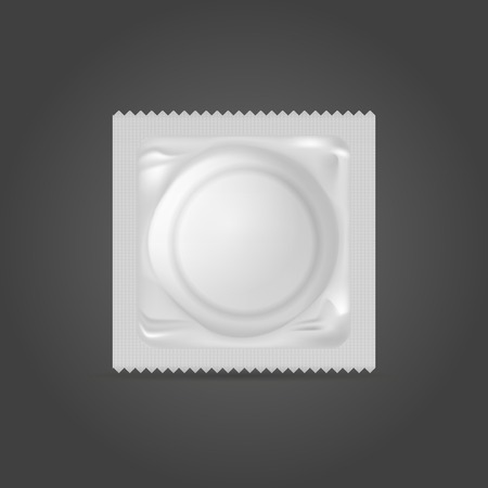 Condom in a white pack. Isolated illustration on black.の写真素材