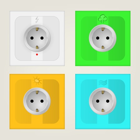 Set of colored square sockets. Four isolated vector illustration on white.のイラスト素材