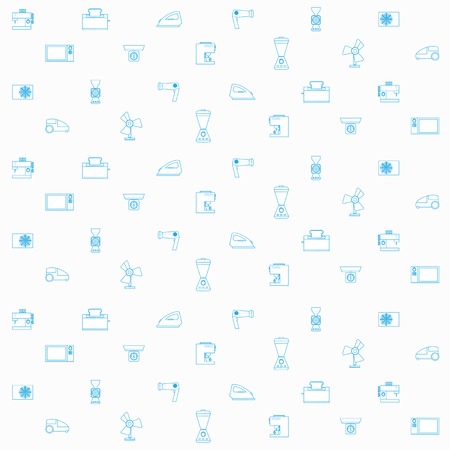 Pattern with blue contour icons for household appliances on white background.のイラスト素材
