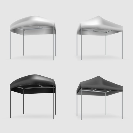 Set of black and gray folding tentsのイラスト素材