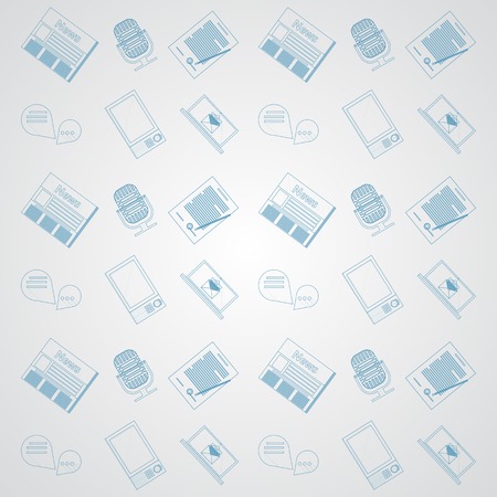 Pattern with blue outline icons for news on gray background のイラスト素材