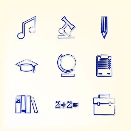Blue ink outline icons for school or college education.のイラスト素材