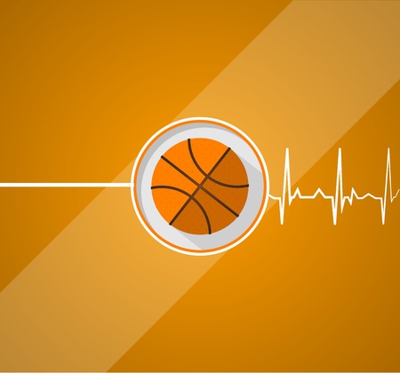 Vector flat illustration of basketball which gives a life on striper orange backgroundのイラスト素材