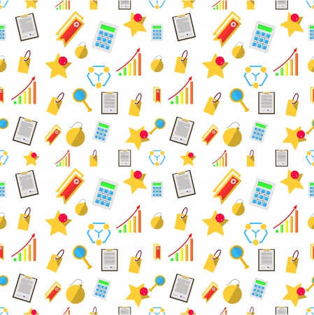 Seamless vector pattern with colored small icons for freelance or business on white background.のイラスト素材