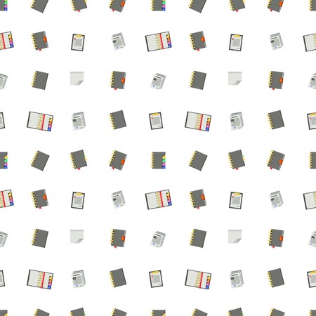 Seamless vector pattern with gray notebooks, stickers, clipboards on white background のイラスト素材