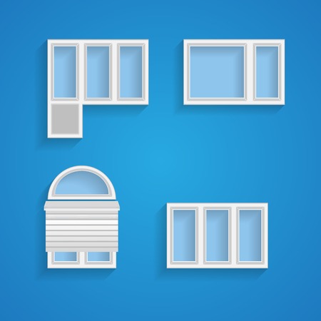 Set of different kind of windows on blue のイラスト素材