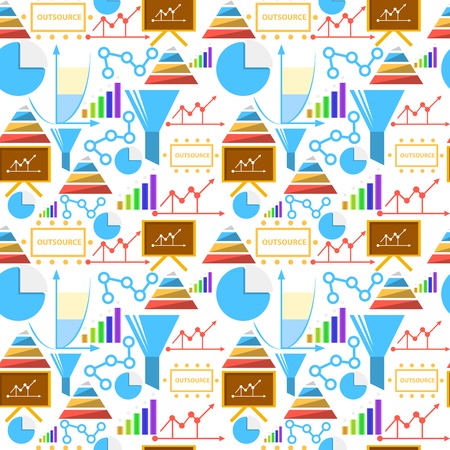 Seamless vector pattern with colored outsource symbols on white background のイラスト素材