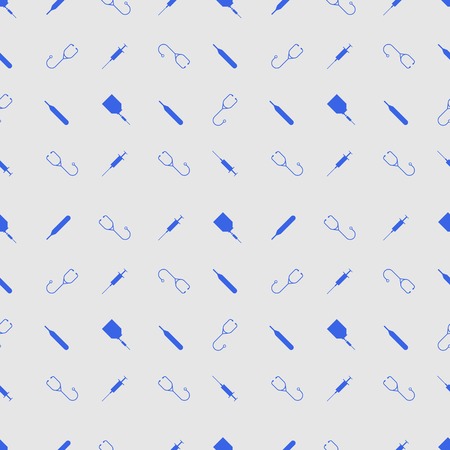 Seamless vector pattern with blue medical tools on gray background のイラスト素材