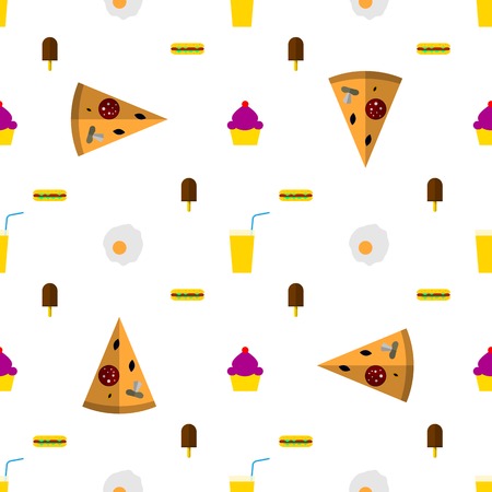 Seamless vector pattern with colored icons for fast food on white background のイラスト素材