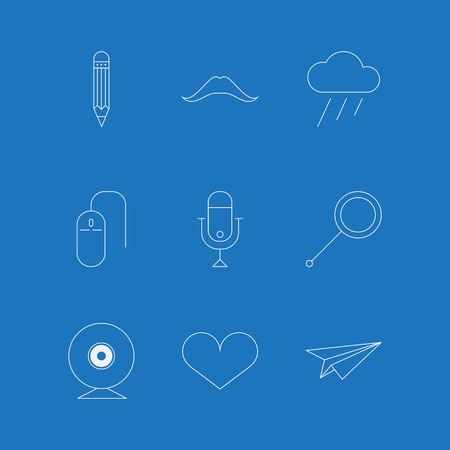 Set of white vector contour icons for blog on blue background のイラスト素材