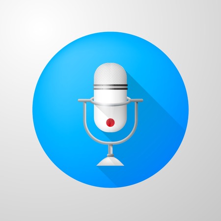 Single vector circle blue icon with vertical white microphone with red indicator のイラスト素材