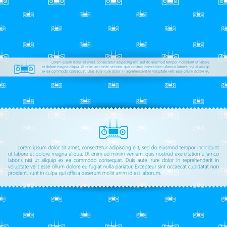 Seamless vector pattern with white contour controllers for quadrocopter and place for text on blue background.のイラスト素材