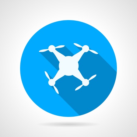 White silhouette quadrocopter a top view. Blue circle vector icon on gray background.のイラスト素材