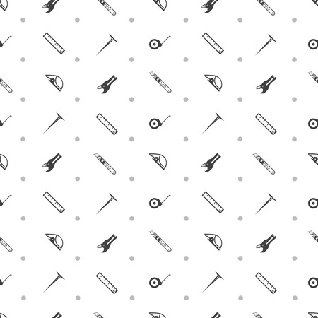 Seamless vector pattern with black contour tools for working with linoleum on white background.のイラスト素材