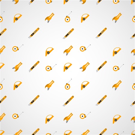 Vector seamless pattern with yellow tools for linoleum flooring service on gray background.のイラスト素材