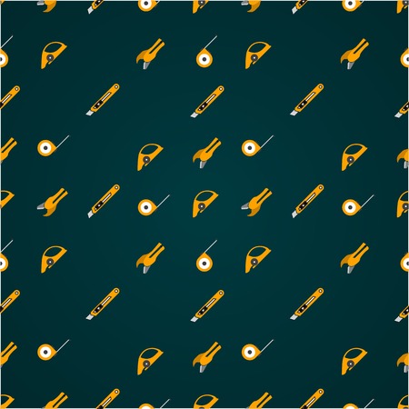Vector pattern with yellow tools for linoleum flooring service on black background.のイラスト素材