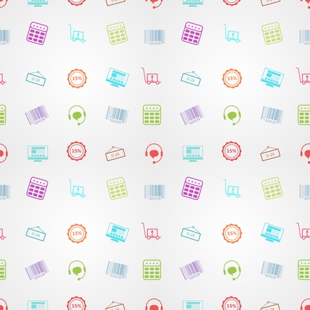 Seamless vector pattern with colored signs for online sales on gray background.のイラスト素材