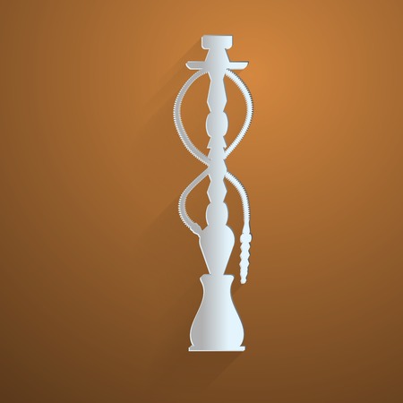 Flat gray silhouette vector icon for hookah on brown background.